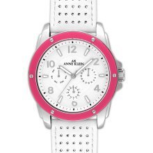 Ak Anne Klein Magenta-bezel Perforated-strap Watch 9657mawt