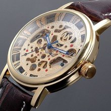 Ak-homme Blue Hands Skeleton Dial Mens Mechanical Wrist Watch