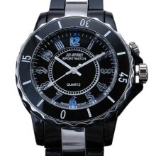 Ak-sport 8 Modes Backlights Black Mens Womens Quartz Wrist Gift Watch