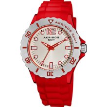 Akribos XXIV Watches Women's White Dial Red Silicon Red Silicon White