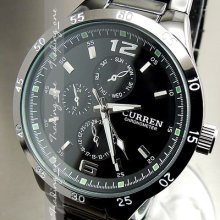 Analog Hand Hours Clock Luxury Sport Men Fashion Black Steel Wrist Watch Ah106