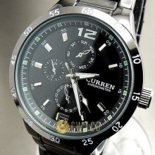 Analog Hand Hours Clock Luxury Sport Men Fashion Black Steel Wrist Watch Wt106