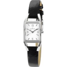 Anne Klein Women`s Silver Tone Casual Black Leather Strap Watch