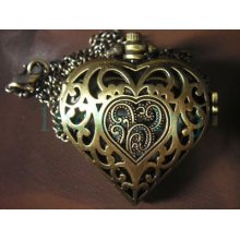 Antique Bronze Heart-shaped Pendant Watch â€“lover Gift B