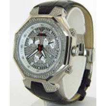 Aqua Master Silver Dial Black Band Diamond Mens Watch