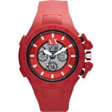 Armani Exchange AX Red Men's Red Silicone Analog Digital Chronograph Watch