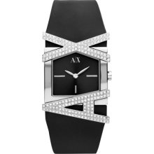 Armani Exchange Ax3121 Women Stainless Steel Watch Black Swarovsky Logo