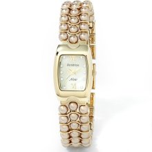 Armitron Gold Tone Simulated Pearl, Crystal And Mother-Of-Pearl Watch