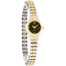 Armitron Quartz Ladies Mini Black Dial Two Tone Strech Bracelet Watch 75/2927BLK