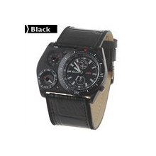 Army Style Round Case Quartz Wrist Watch Timepiece Compass Thermometer Black