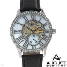 August Steiner As8035bk Automatic Movement Ladies Watch Silver/black/beige