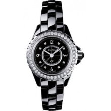 Authentic Chanel J12 Quartz H2571 Black 29mm Ceramic With Factory Diamond Bezel