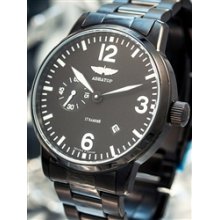 Aviator 45mm Mechanical, Hand Wind Black PVD Watch with SuperLuminova Hands and Markers #6974645B