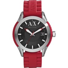 AX Armani Exchange Active Red Silicone Strap Watch - Red/Silver