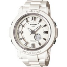 Baby-G Women's Quartz Watch With White Dial Analogue - Digital Display And White Resin Bracelet Bga-300-7A1er