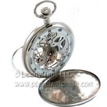 Bernex 24202 Swiss Skeletonized Rhodium Plated Double HC Pocket Watch