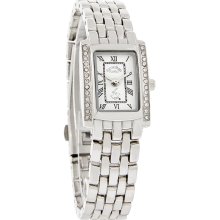 Beverly Hills Polo Ladies Rectangular White Dial Crystal Dress Watch 52032