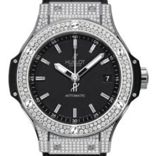 Big Bang Automatic Steel 38 (SS-Diamonds / Black / Rubber-Alligator Strap)