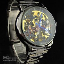 Black Automatic Mechanical Watches Stainless Steel Wristwatch Watche