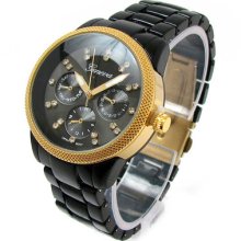 Black Gold Mesh Bezel 3d Geneva Women's Bracelet Watch