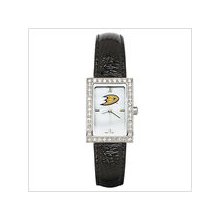 Black Leather Anaheim Ducks Watch with Cz Frame