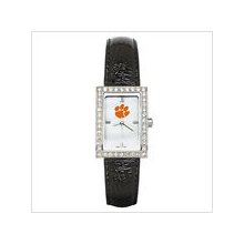 Black Leather Clemson University Watch with Cz Frame