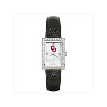 Black Leather University of Oklahoma Watch W/ Cz Frame