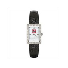 Black Leather University of Nebraska Watch W/ Cz Frame