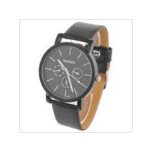 Black - Men's Quartz Wristwatch with Faux Leather Band