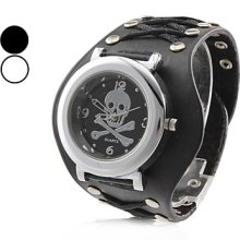 Black Men's Skull Style Leather Analog Quartz Wrist Watch