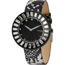 Black-plated Crystal Black Dial Watch w (ME-C) Silver Black Metallic Band