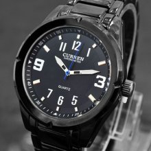 Black Quartz Water Hours Display Men's Sport Design Analog Steel Wrist Watch