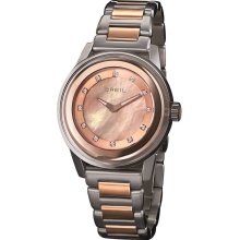 Breil Milano Womens Orchestra Crystal Analog Stainless Watch - Two-tone Bracelet - Pearl Dial - TW1011