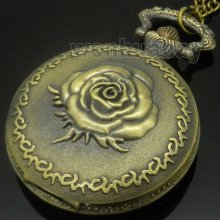 Bronze Rose Quartz Pocket Watch Necklace Pendant Mens Girkfriend Gift P120