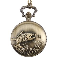 Bronze Unisex Fish Alloy Analog Quartz Pocket Watch