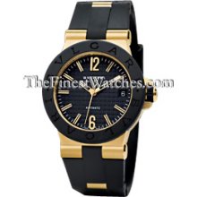 Bulgari 18kt Yellow Gold & Rubber Diagono Men's Watch - Msrp $13,700