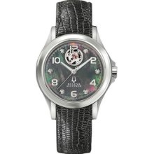 Bulova Accutron 63p101 Kirkwood 6 Diamonds Black Auto Movement Women's Watch