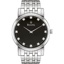 Bulova Diamond Mens Stainless Watch - Stainless Bracelet - Black Dial - 96D106