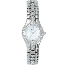 Bulova Ladies` Round Crystal Watch With Mother Of Pearl Dial