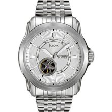 Bulova Mens BVA-Series 100 Stainless Automatic Watch - Silver Dial - Bracelet - 96A100