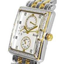 Bulova Mens Dress Party Two-tone Mother Of Pearl Diamond Square Watch 98r127