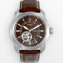 Bulova Stainless Steel Automatic Leather Skeleton Watch