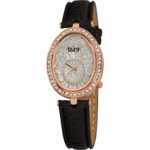 Burgi Watches Women's White Mother of Pearl Dial Black Polyurethane Bl