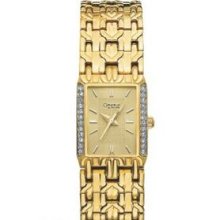 Caravelle Ladies` Gold-tone Rectangular Dial Watch W/Swarovski Crystals