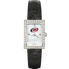 CAROLINA HURRICANES LADIES ALLURE WATCH BLACK LEATHER STRAP