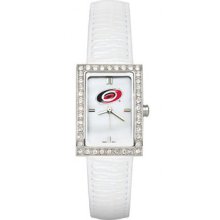 Carolina Hurricanes Ladies Allure Watch White Leather Strap LogoArt