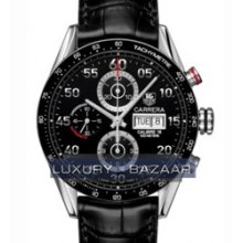 Carrera Chronograph Tachymeter Day-Date (SS / Black / Leather )