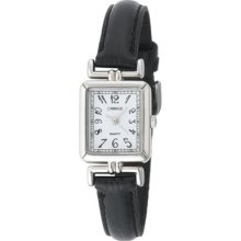 Carriage Womens C2a901 Silver-tone Rectangular Case Black Leather Strap Watch Wr