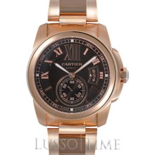 Cartier Calibre Large 18K Pink Gold Chocolate Men's Watch - W7100040