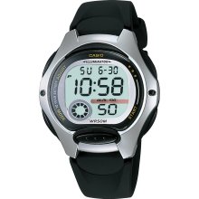 Casio Ladies Calendar Day/Date Watch w/Round ST Case, Digital Dial & Black Resin Band